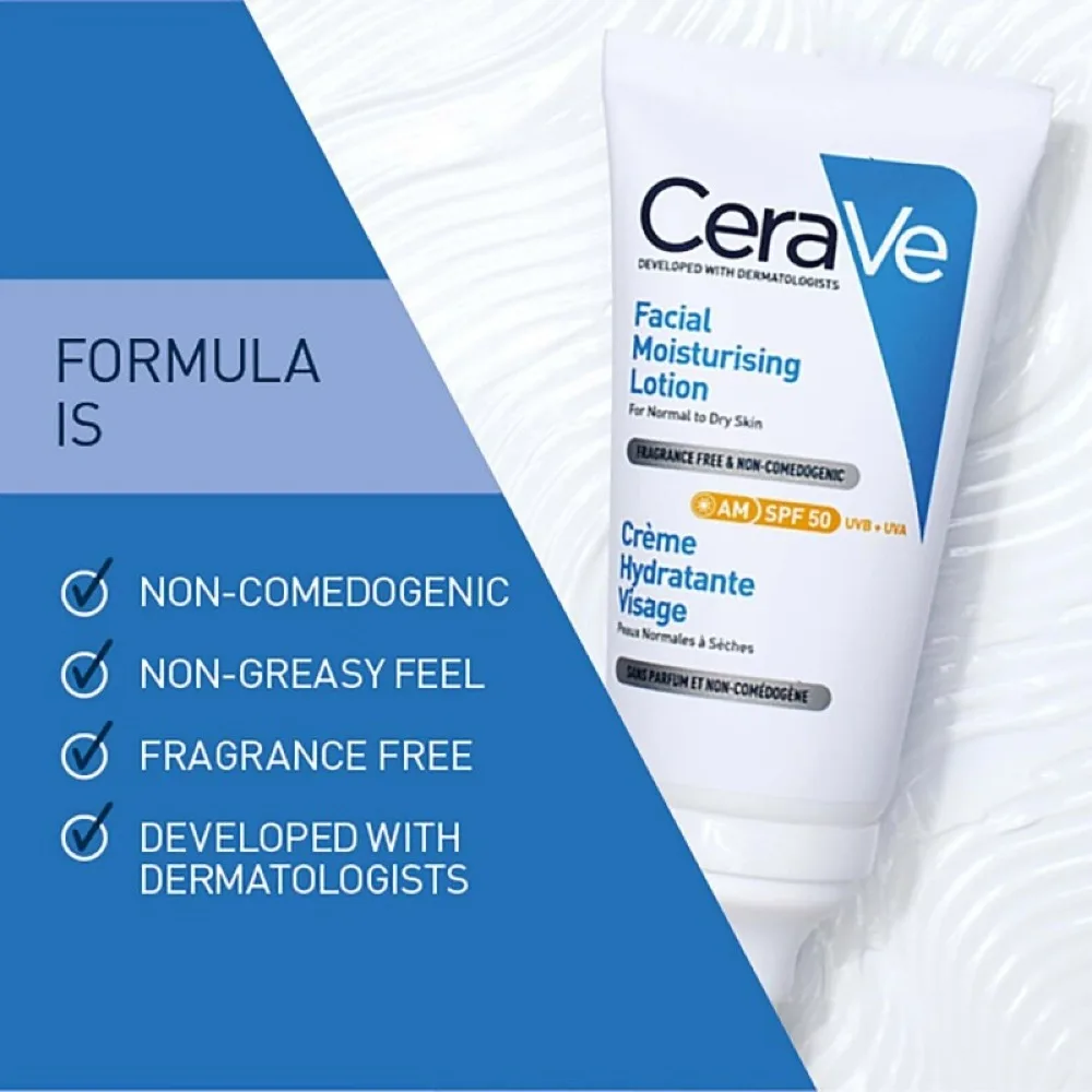 CeraVe AM Facial Moisturising Lotion SPF50 with Ceramides & Vitamin E 52ml